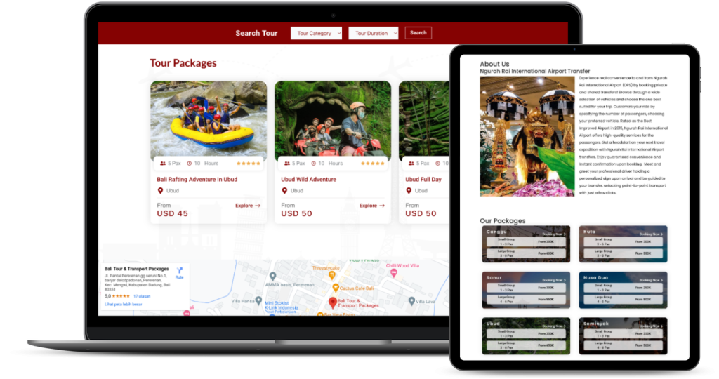 tampilan e-catalog website tour jasa web bali dari bali web agency the best bali web design